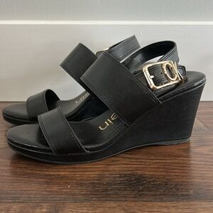 Calvin Klein Black Wedge Sandals with Logo Accent